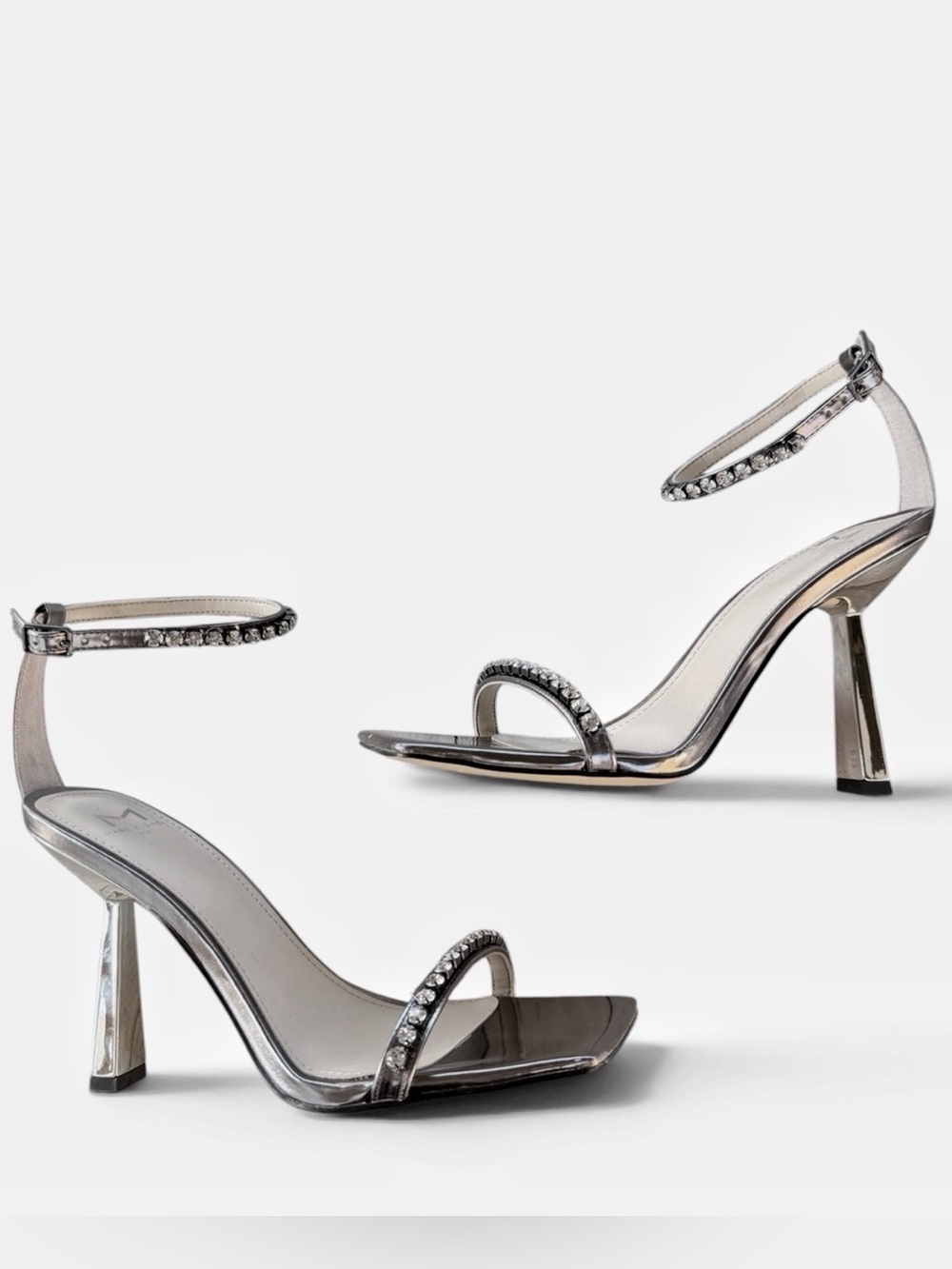 Marc Fisher Metallic Pewter Gem-Embellished Ankle-Strap Sandal - Picture 3 of 15